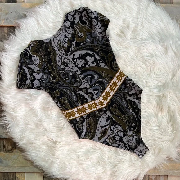 Like New! ✵☽Free People☾✵ Vintage V-Neck Black Gray VNTG Army Bodysuit | Small - Picture 3 of 13